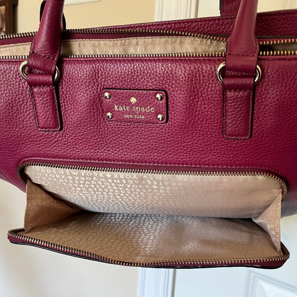 Kate Spade Baxter Street Fernrose Tote Cherrywood Burgundy Pebbled Leather WKRU2 - Picture 14 of 16